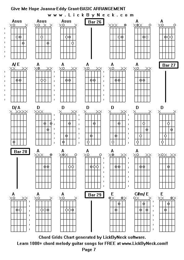 Chord Grids Chart of chord melody fingerstyle guitar song-Give Me Hope Joanna-Eddy Grant-BASIC ARRANGEMENT,generated by LickByNeck software.